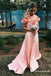 Charming Pink Off Shoulder Long Cheap Prom Dresses With Handmade Flowers, TYP1701