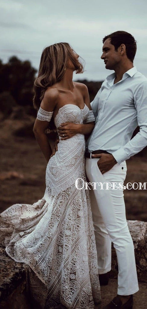 Mermaid Sweetheart Sweep Train Lace Beach Wedding Dresses, Wedding Dresses, TYP0708