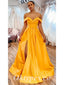 Sexy Satin Off Shoulder V-Neck Sleeveless Side Slit A-Line Long Prom Dresses, PDS0891