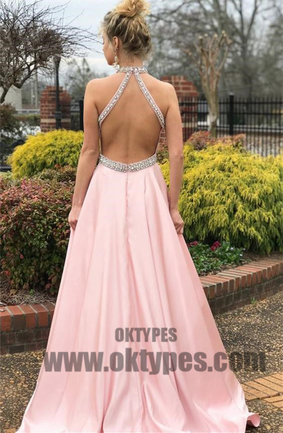 Long Mermaid Satin Prom Dresses, Halter Prom Dresses, Open-back Prom Dresses, Elegant Evening Dresses, TYP0263