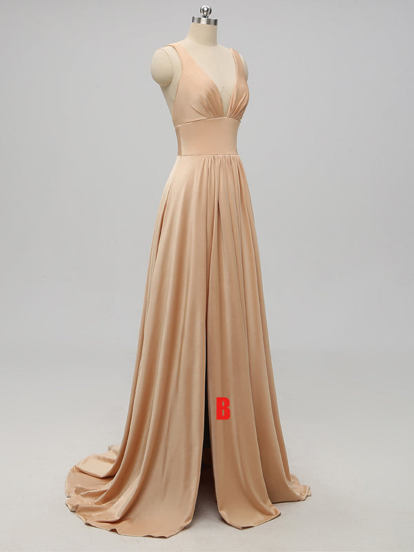 Sexy Mermaid Gold V-neck Backless Long Cheap Bridesmaid Dresses Online, TYP1075