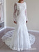 Gorgeous Tulle And Lace Jewel Long Sleeves Open Back Mermaid Long Wedding Dresses,WDS0125