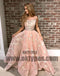 Pink Long Appliques Tulle Prom Dresses, Scoop Evening Prom Dresses, Prom Dresses, TYP0471