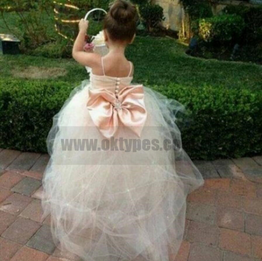 Tulle Beading Spaghetti Straps Bowknot Flower Girl Dresses, Lovely Tutu Dresses, TYP0807