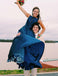 Simple A Line Jewel Sleeveless Long Cheap Navy Blue Satin Prom Dresses, TYP1511