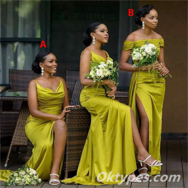 Mismatched Simple Side Slit Floor Length Mermaid Bridesmaid Dresses, BDS0209