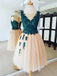 Teal Lace Applique Champagne Tulle Cheap Homecoming Dresses Online, CM587