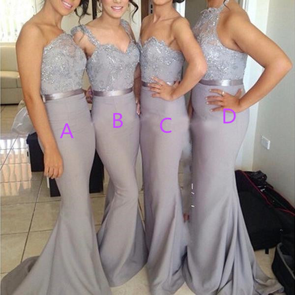 Popular Four Differnt Styles Mismatched Lace Grey Sexy Mermaid Long Bridesmaid Dresses, TYP0167