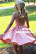 A-Line Round Neck Pleats Pink Satin Homecoming Dress with Beading, TYP0861