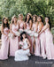 Simple V-Neck Pink Long Cheap Bridesmaid Dresses with Slit, TYP1751