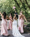 Simple V-Neck Pink Long Cheap Bridesmaid Dresses with Slit, TYP1751