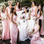 Simple V-Neck Pink Long Cheap Bridesmaid Dresses with Slit, TYP1751