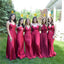 Mismatched Beautiful Red Satin A-Line Floor Length Bridesmaid Dresses, BDS0195