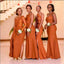 Mismatched Orange Satin Sheath Elegant Bridesmaid Dresses , BDS0186