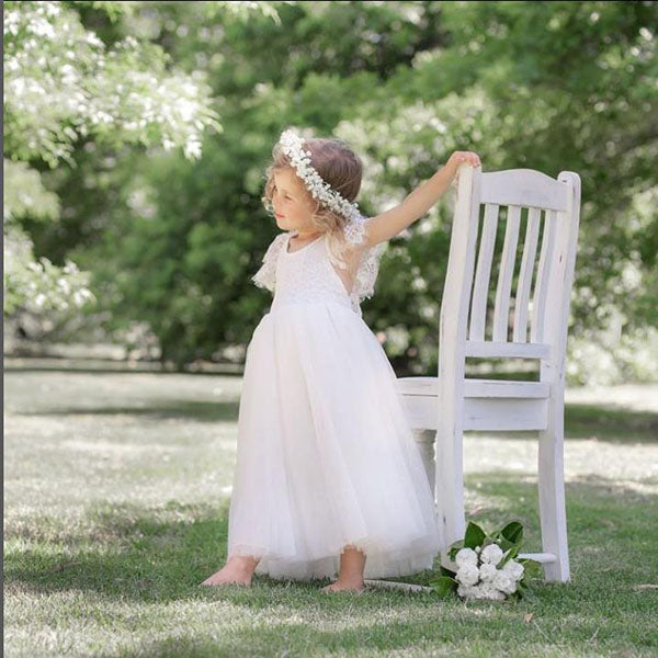 Lovely Tulle Print A-line Long Cheap Flower Girl Dresses, FGS0028