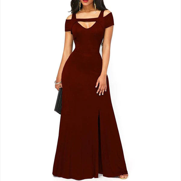 Burgundy Mermaid Off Shoulder Side-Slit Long Bridesmaid Dresses, BDS0186