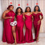 Mismatched Red Satin Floor Length Mermaid Bridesmaid Dresses, BDS0193