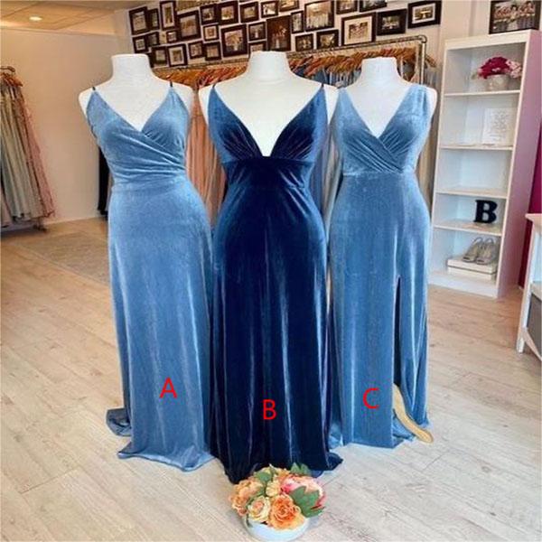 Mismatched Velvet Sleeveless A-line Floor Length Long Bridesmaid Dresses, BDS0187