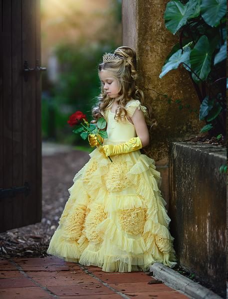 Yellow Cute Tulle Flower Girl Dresses, Beaded Round Neckline Popular Little Girl Dresses, TYP0989