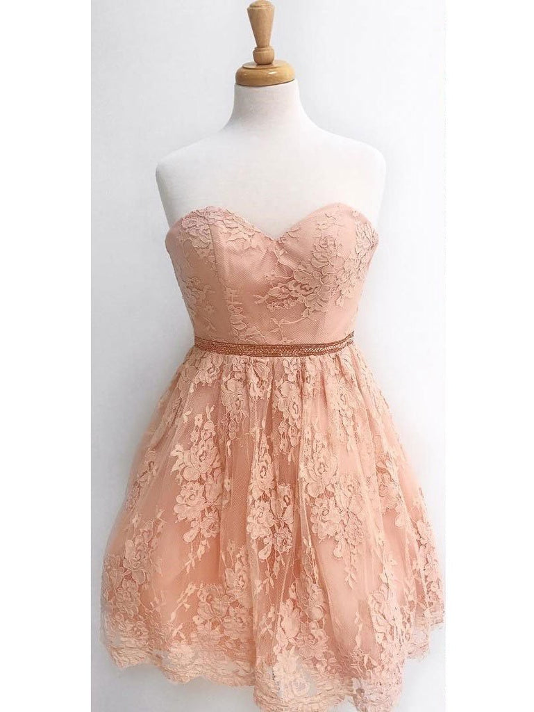 Sweetheart Champagne Lace Cheap Short Homecoming Dresses Online, CM591