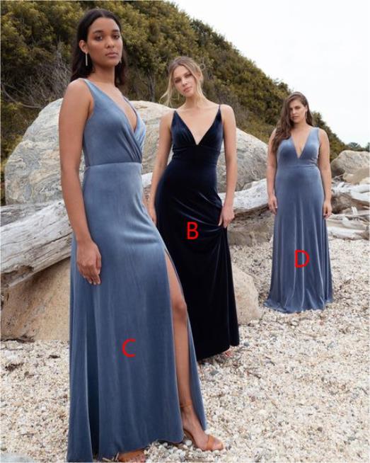 Mismatched Velvet Sleeveless A-line Floor Length Long Bridesmaid Dresses, BDS0187