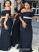 Black Soft Satin Spaghetti Straps Off Shoulder Floor Length Mermaid Bridesmaid Dresses, BDS0206