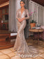 Elegant Sequin Long sleeve Deep V-Neck Open Back Mermaid Long Prom Dresses,PDS0395