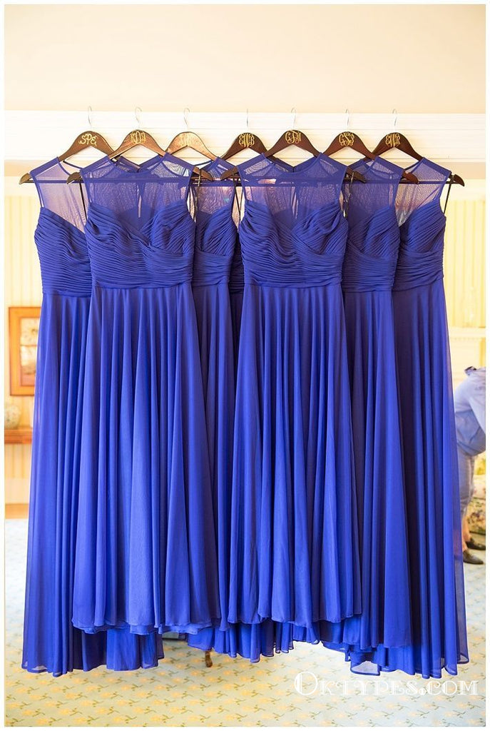 A-line Royal Blue Chiffon Long Wedding Guest Dresses Bridesmaid Dresses, TYP1854