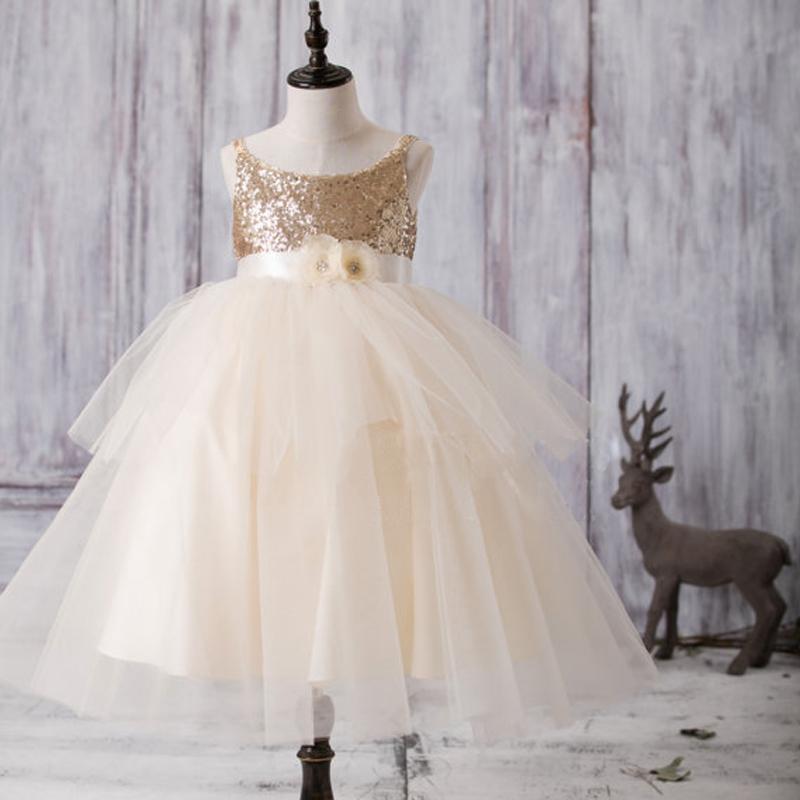 Gold Sequin Top Tulle Flower Girl Dresses, Lovely Tutu Dresses for Little Girl Dresses, TYP1190