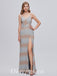 Elegant Special Fabric Spaghetti Straps V-neck Sheath Side Slit Long Prom Dresses,PDS0467