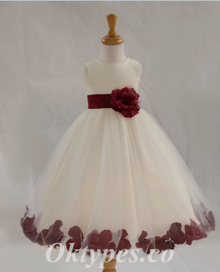 Lovely Tulle Spaghettti Straps A-Line Flower Girl Dresses With Bow-Knot, FGS0035