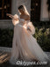 Sexy Tulle Off Shoulder Long Sleeve A-Line Long Wedding Dresses With Beading,WDS0129