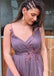 Charming V-neck Spaghetti Strap Lavender Tulle Lace Appliqued A-line Long Cheap Evening Prom Dresses, PDS0046