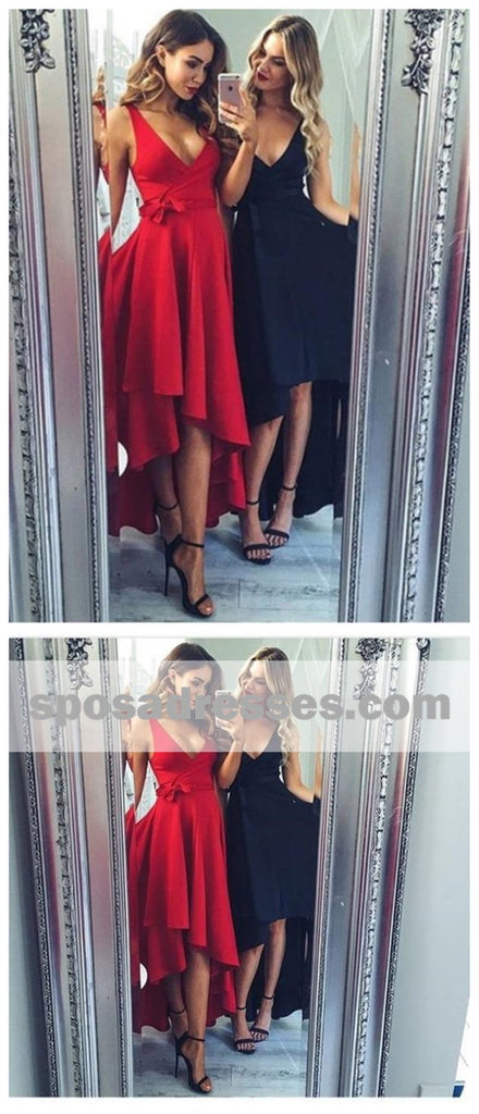 High Low V Neck Simple Cheap Short Red Homecoming Dresses Online, CM535