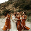 Mismatched Satin Spaghetti Straps Beautiful Bridesmaid Dresses With Slit , BDS0180