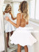 A-Line Round Neck Backless White Satin Short Homecoming Dresses, TYP0882