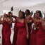 Elegant Red One Shoulder Floor Length Mermaid Bridesmaid Dresses, BDS0197