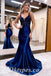 Elegant Satin Spaghetti Straps V-Neck Sleeveless Mermaid Long Prom Dresses With Beading, PDS0844