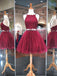 Sexy Burgundy Lace Beaded Cheap Short Homecoming Dresses Online, CM595