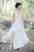 Sexy V-Neck Sweep Train Chiffon Long Cheap Beach Wedding Dress with Lace, TYP0997