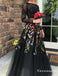 Two Piece Black Tulle Long Sleeves With Appliques Lace Prom Dresses, TYP1744