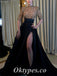 Elegant Sequin Top Satin Bottom High Neck Half Sleeves Side Slit A-Line Long Prom Dresses,PDS0739