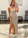 Sexy Sequin One Shoulder Sleeveless Side Slit Mermaid Long Prom Dresses, PDS0909