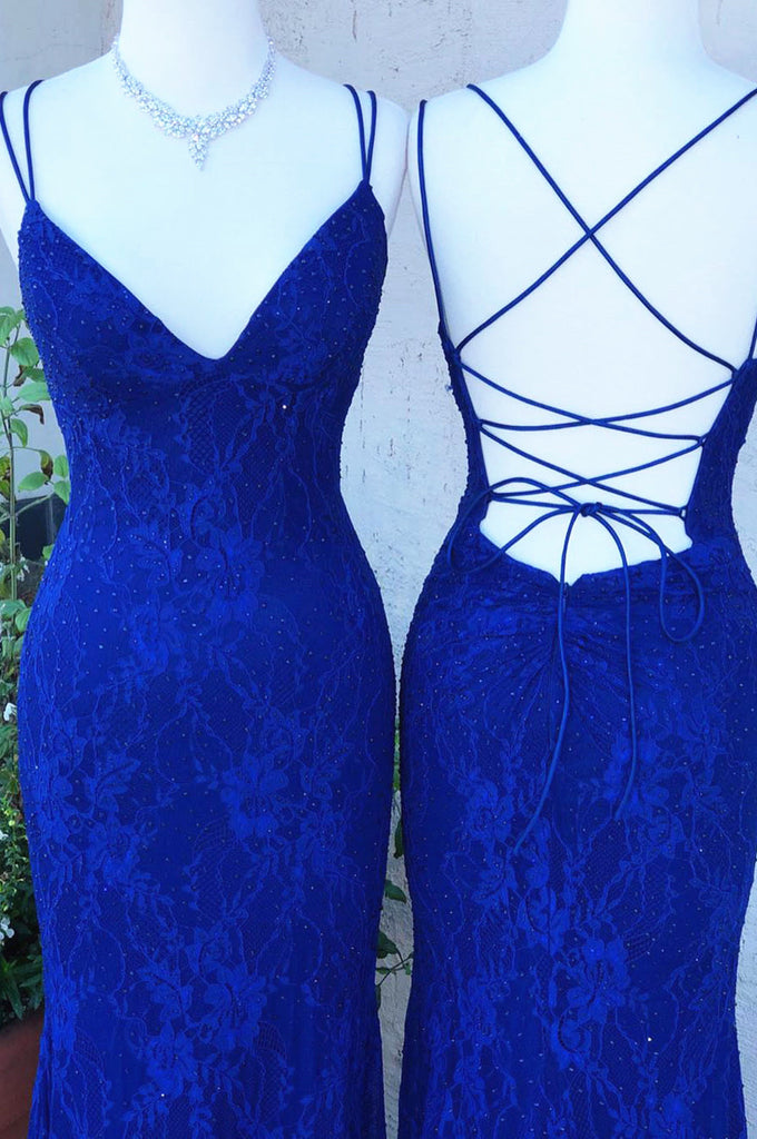 Royal Blue Lace Mermaid Long Evening Prom Dresses, Evening Party Prom Dresses, PDS0105