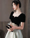 Elegant Velvet Short Sleeve Square Neck Embroidered Applique A-Line Prom Dress, PDS0302