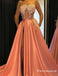 Strapless Orange Long Appliques Evening Gowns With Pockets Prom Dresses, TYP1704