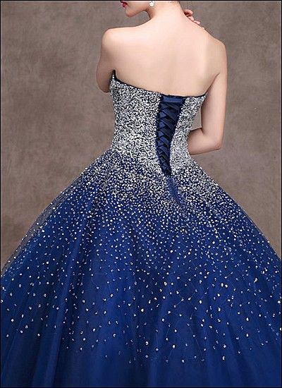 Navy Prom Dresses, Ball Gown Prom Dresses, Party Dress with Sequins, Floor Length Prom Dress, Lace up Prom Dresses, TYP0058