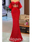 Gorgeous Red Sequin Off Shoulder Sleeveless Mermaid Long Prom Dresses,PDS0682