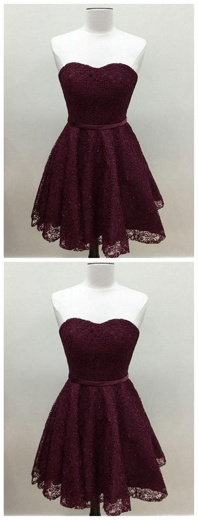 Sweetheart Cute Simpe Maroon Short Lace Homecoming Dresses 2018, CM491