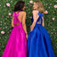 A-Line Long Modest Deep V-Neck Colorful Open Back Formal Elegant Prom Dresses, TYP1196